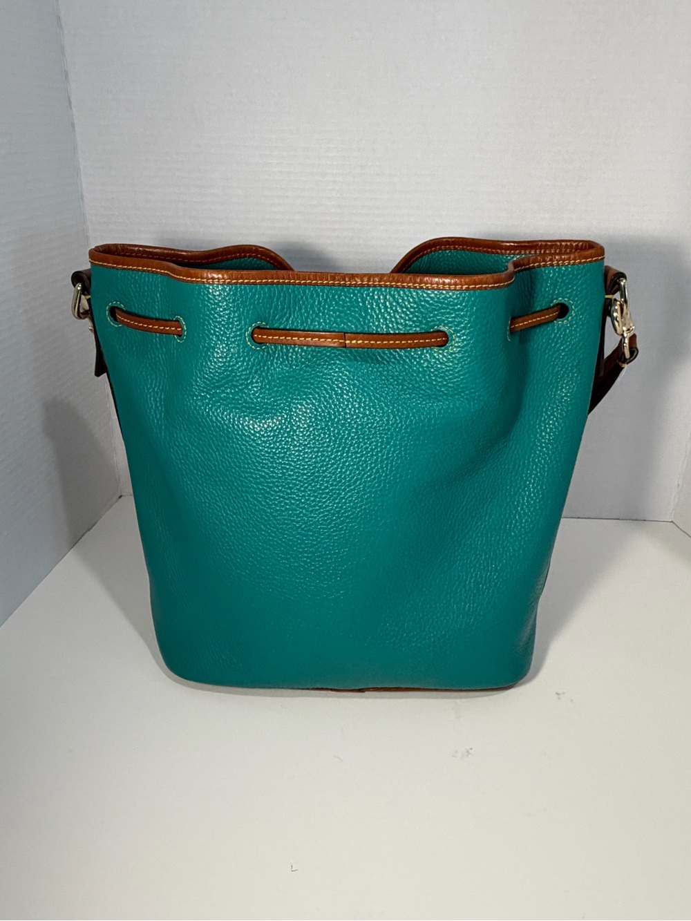 Dooney & Bourke Pebble Grain Leather Tasha Drawstring Shoulder Bag - Teal - Picture 4 of 9